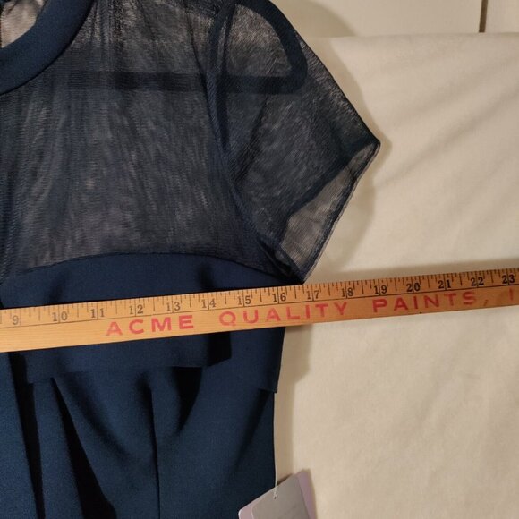 JS Collections Bow Detail Midi Dress Navy Blue Mesh Top Size 10 NWT - Picture 10 of 13